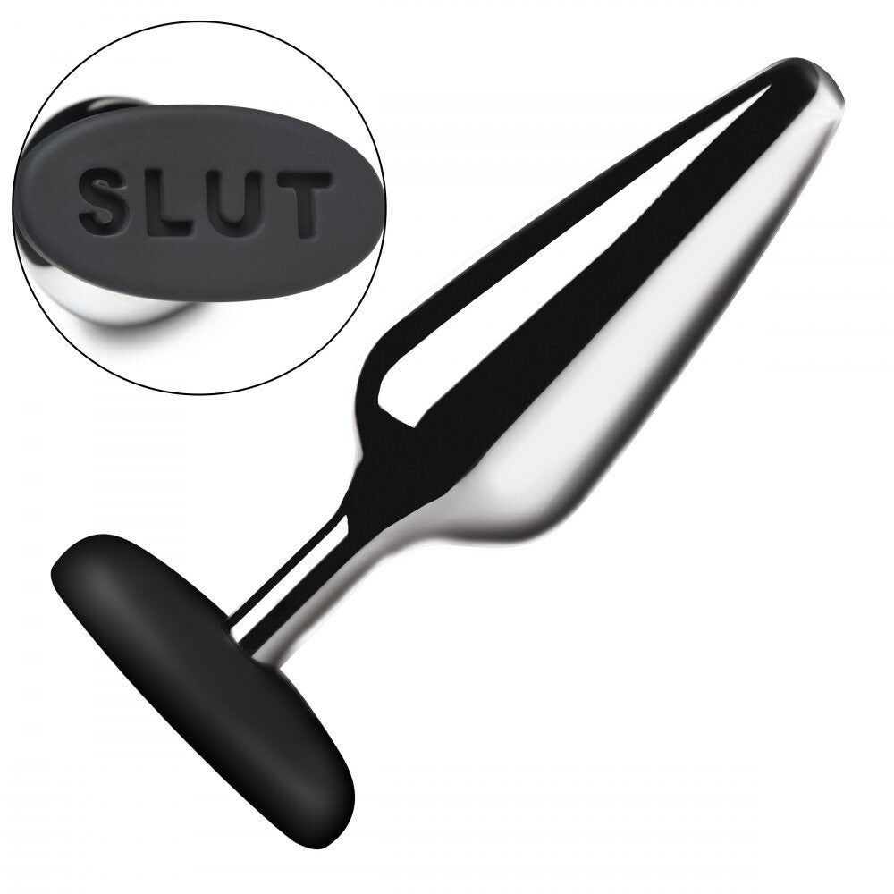 Master Series Butt Slut Metal & Silicone Butt Plug - Silver