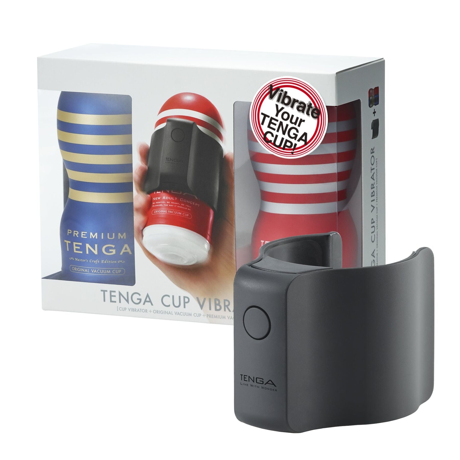Vibrating Attachment Tenga CUP VIBRATOR, 7 modes, 2 masturbators included