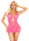 Leg Avenue Lurex Rhinestone Keyhole Halter Dress One Size Neon Pink