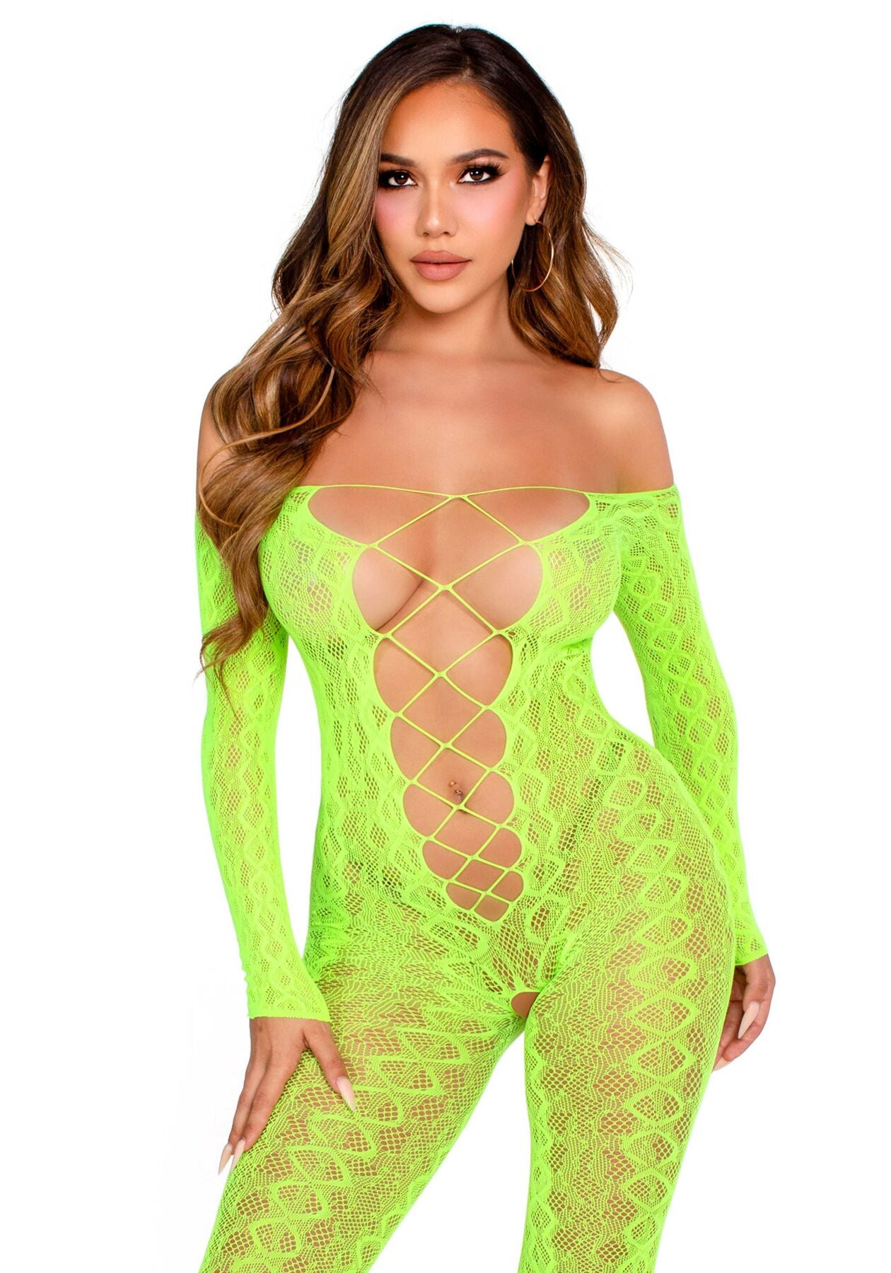 Bodystocking Leg Avenue Crotchless Footless Lingerie Bodystocking One Size Neon Green