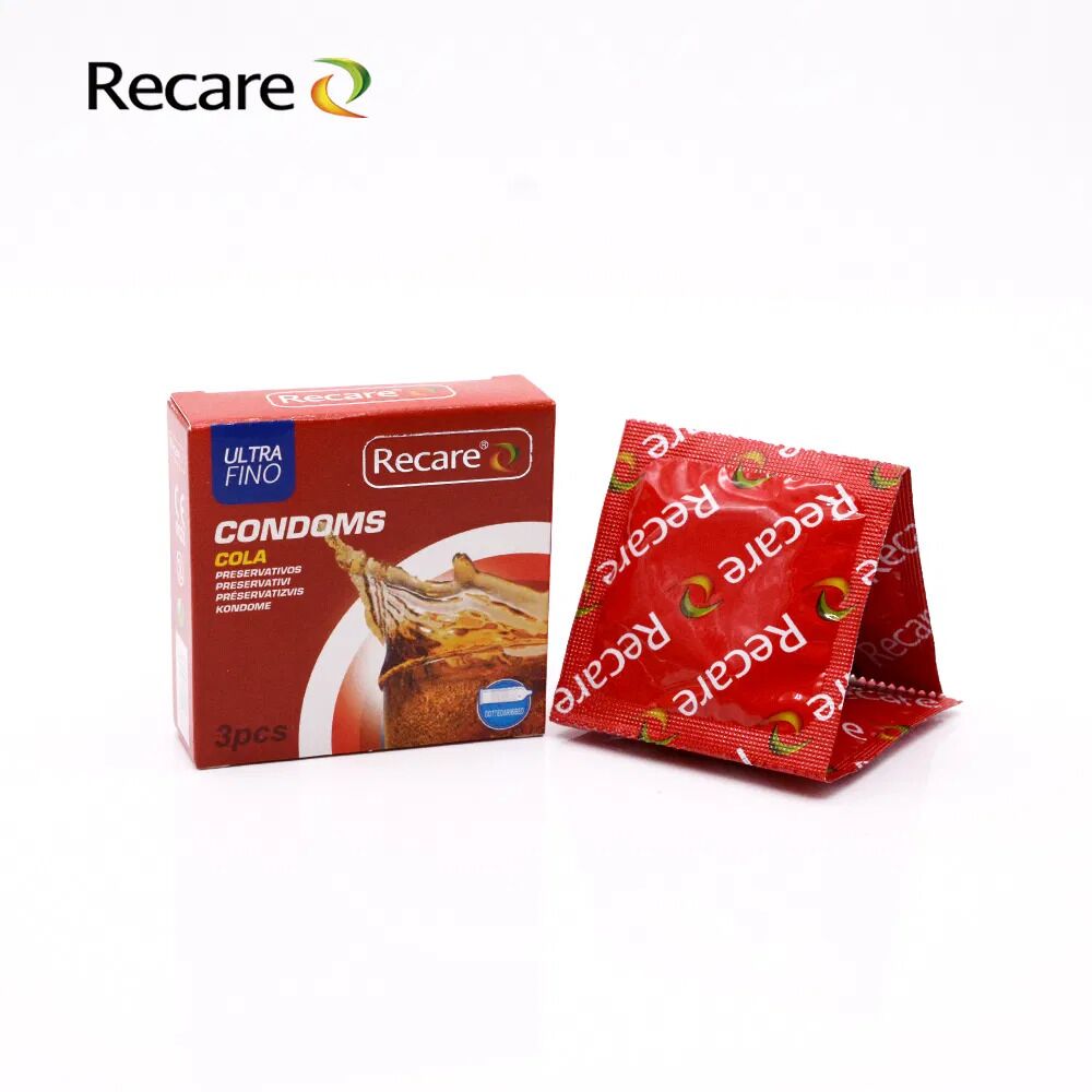 Recare Cola Dotted&Ribbed Condoms 3 pcs, with dots and ribs, aroma: Cola