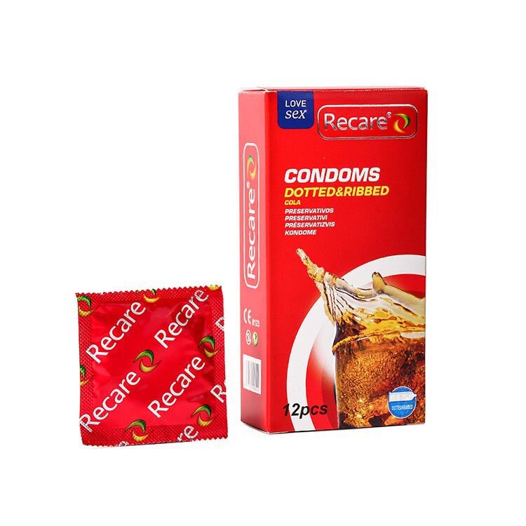 Recare Cola Dotted&Ribbed Condoms 12 pcs, dotted and ribbed, scent: Cola
