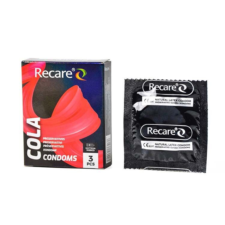 Holographic Recare Cola Dotted&Ribbed Condoms 3 pcs, with dots and ribs, flavor: Cola