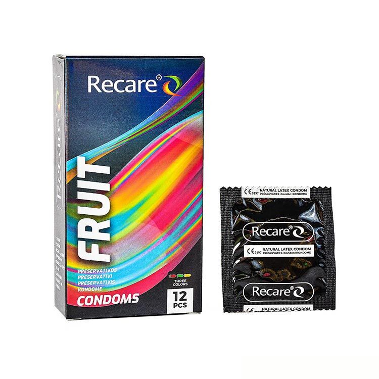 Holographic Recare Fruit Flavour Condoms 12 pcs, flavors: mint, banana, strawberry