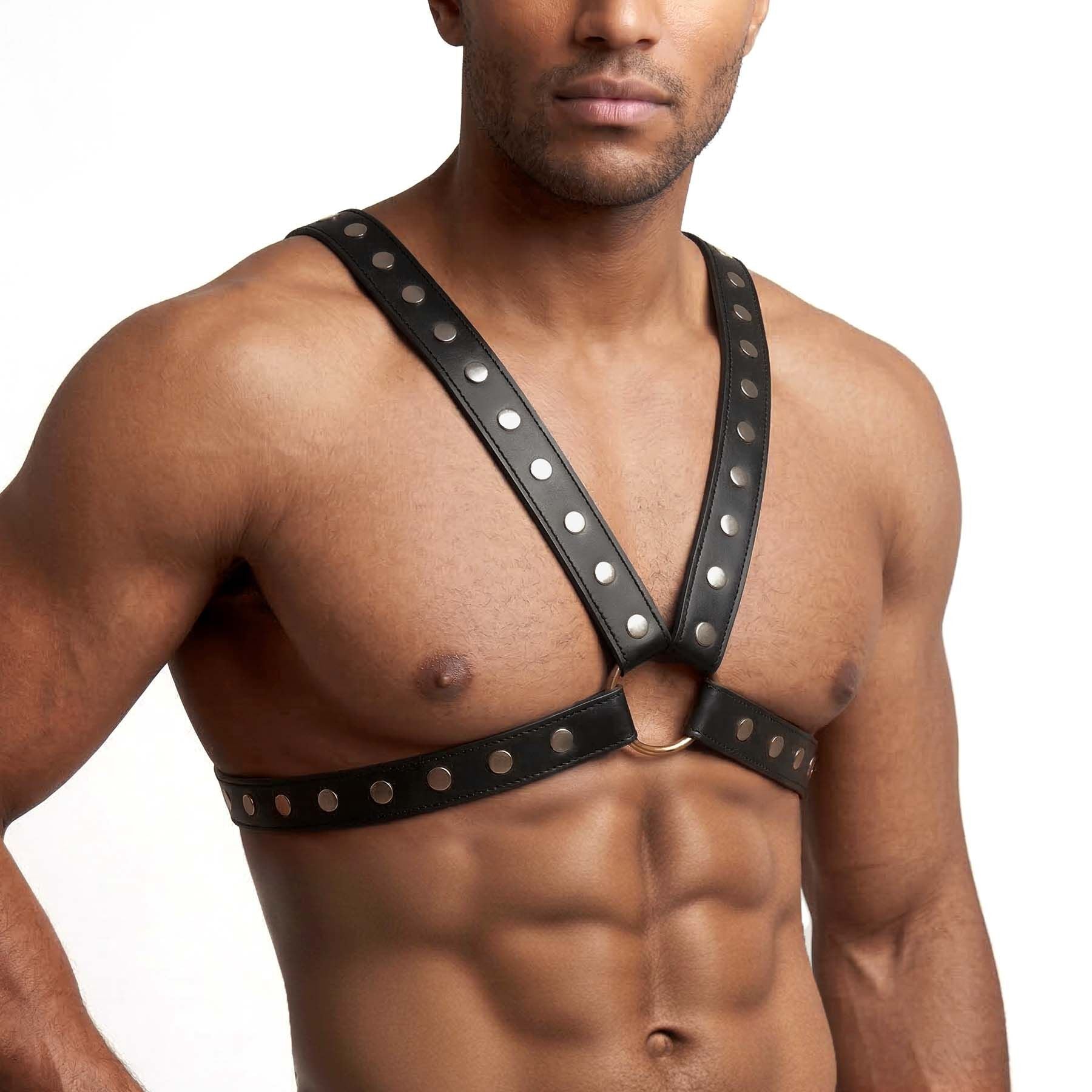 Men's Harness Art of Sex - Spartacus, genuine leather, black, size L-2XL