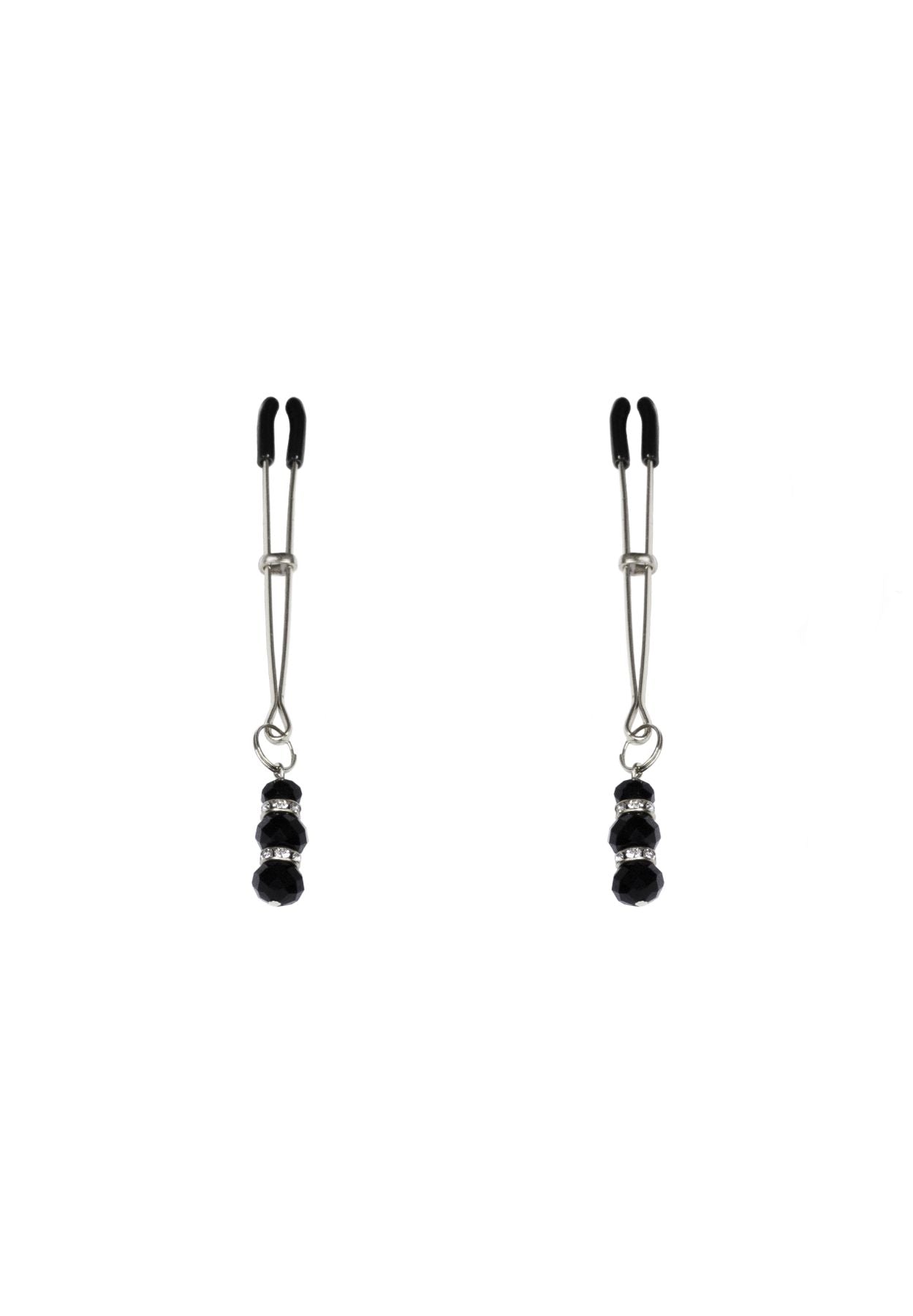 Thin Nipple Clamps with Feral Feelings Pendant - Silver/Black